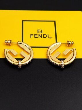 Fendi Gold-Tone Double G Hoop Earrings with Crystal Band